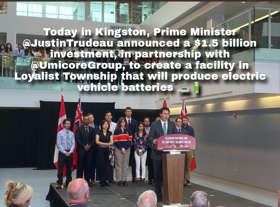 In Kingston Canada Prime Minister announced a $1.5 billion investment, in partnership with UmicoreGroup, to create a facility in Loyalist Township that will produce electric vehicle batteries

This will increase more job opportunities in Kingston !!

#immigration #citizenship