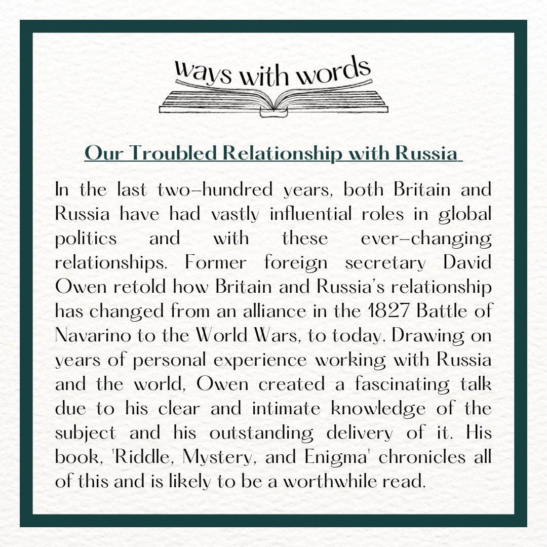 Festival reviewer Fin Gribbin provides us with his review of British politician, physician and author of 'Riddle, History, Enigma,' David Owen's event, discussing our troubled relationship with Russia.