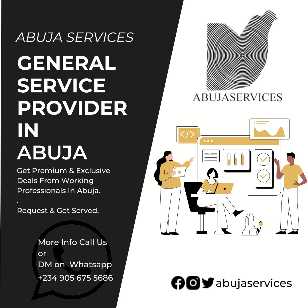 abujaservices's tweet photo. GENERAL SERVICE PROVIDER
IN
#ABUJA
.
Get Premium & Exclusive Deals From Working Professionals In Abuja.
.
Request & Get Served!
.
#abujaservices
#abujaserviceprovider
#abujabusiness
#servicesinabuja
#serviceproviderinabuja
#serviceplug
#abujaplug https://t.co/orysjDWqco