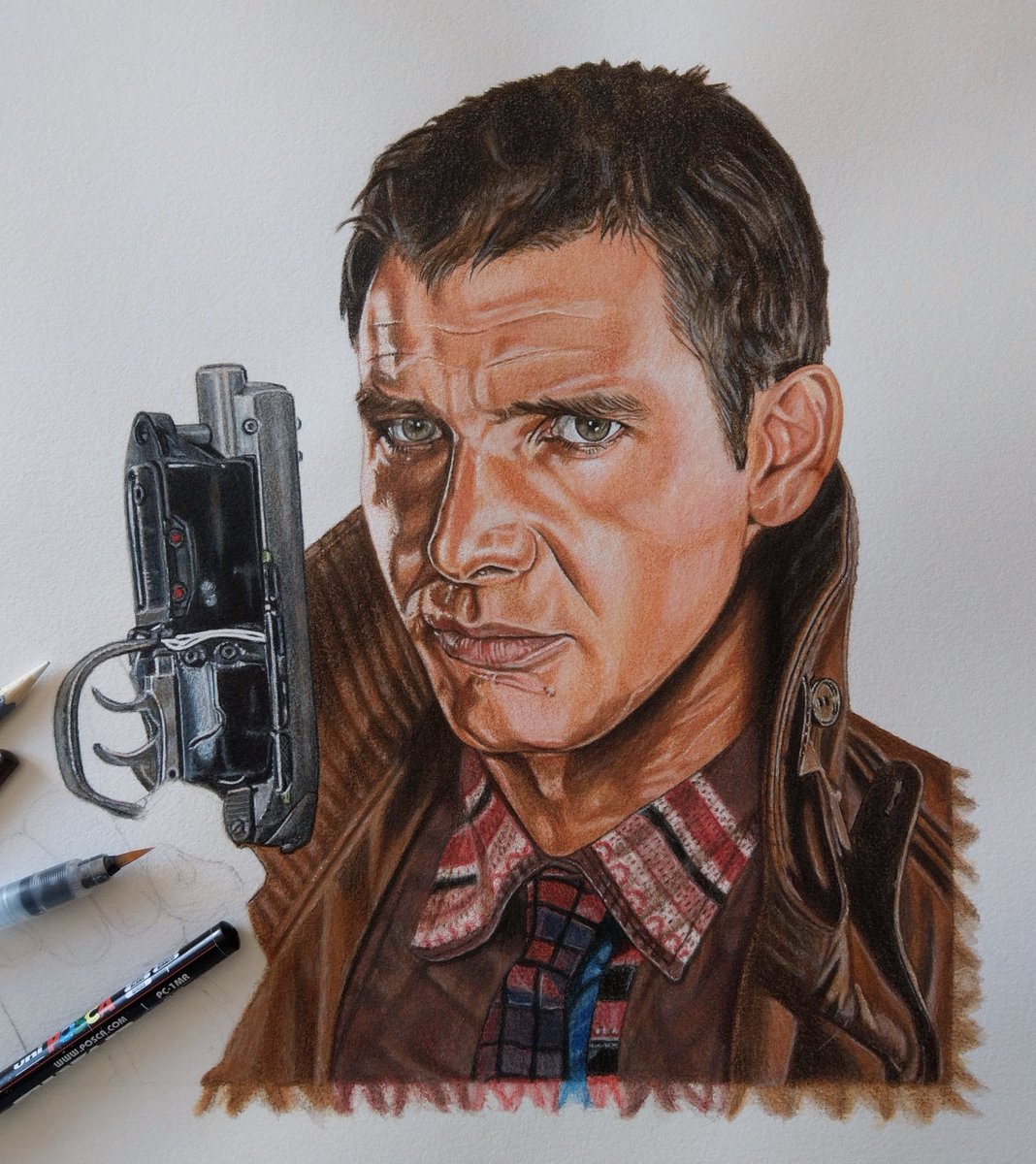 PlouviezDidier's tweet photo. Drawing in progress, watercolor pencils on a3 "Arches" watercolor paper
#rickdeckard #harrisonford #bladerunner #harrisonfordrickdeckard #deckard #bladerunnermovie #drawing #handmadedrawing #watercolor #watercolordrawing #watercolorpencils #bladerunnerfanart #illustration https://t.co/Wd2ffvtZrn