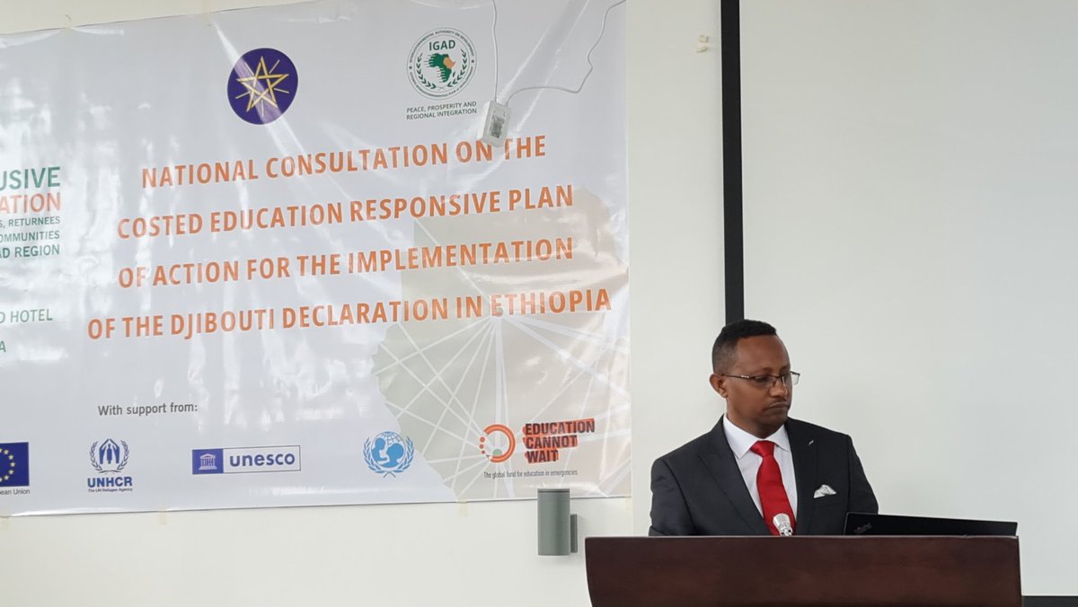 drkebedekassa's tweet photo. @IGADEduProgram
Dir Fathia Alwan, speaking @ the Ethiopian National Consultation Workshop on the #Costed #Education Response #Plan 4 implantation of the #Djibouti #Declaration on education for refugees, returnees & host communities, 16-17 Jul @ D/Zeit. Thanked ECW, GIZ & others. https://t.co/xiYUphQnVh