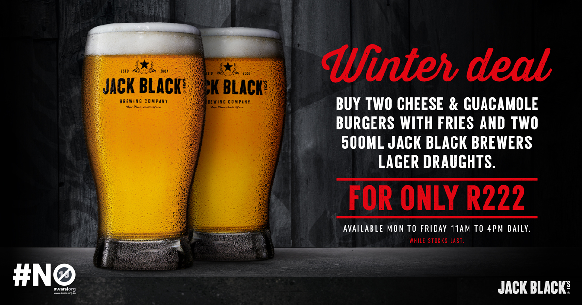 All day and every day on winter days 😀
2 fries, 2 cheese and guacamole burgers, 2 JBlack lager pints,  R222. 🍻