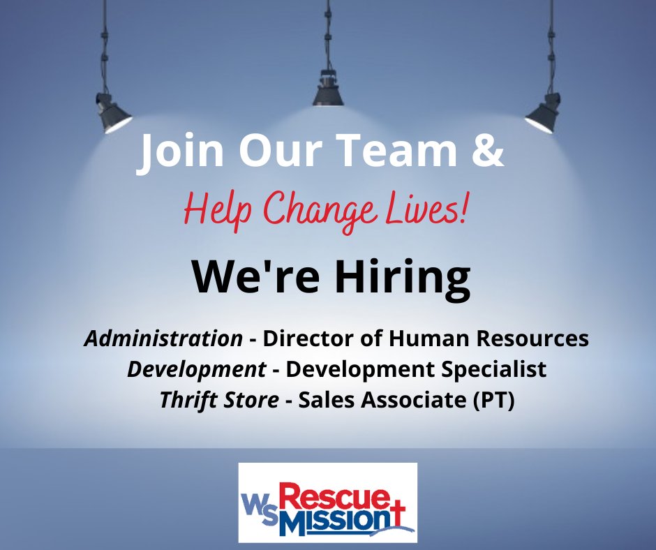 Visit  ow.ly/khUE50EOmWv for more information on how to apply. 

 #jobs #ministry #winstonsalem #rescuemission #helpchangelives