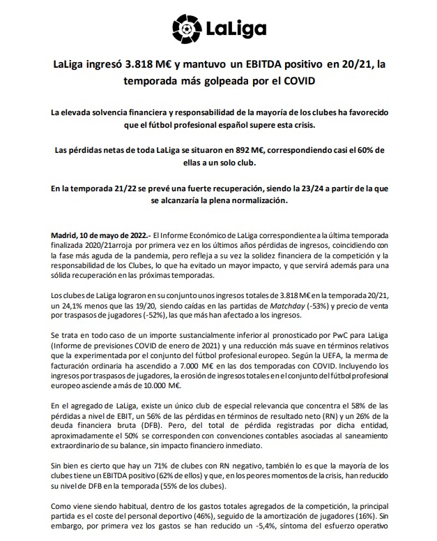 alvaritomfs's tweet photo. 892 millones en pérdidas de LaLiga en 2021. El 60 % del Barça (481 M).

Con un LÍMITE SALARIAL de -144.353 M, fichan 4 en invierno. Ahora Lewandowski, Raphinha, Christensen, Kessie y...

Y Betis y Sevilla, con cuentas más saneadas, haciendo malabares para firmar.

 Qué vergüenza. https://t.co/Bh4CpR0Kc1