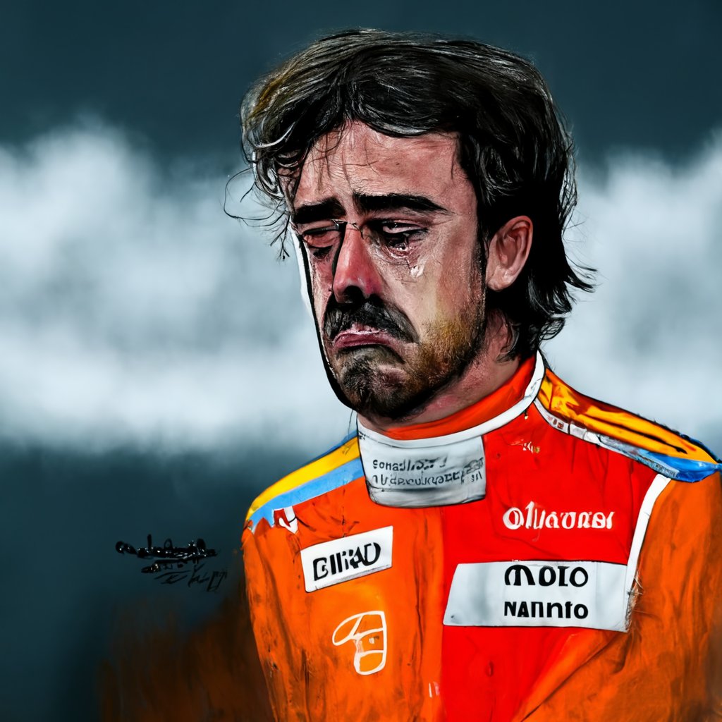 flexinai's tweet photo. Taking offers. Link in Bio: Sad Alonso &amp; Coping Alonso July 2022 - Fernando Alonso. Treasure the moments🤩 #fernandoalonso #NFT #AI #art https://t.co/6CXcLLr00b