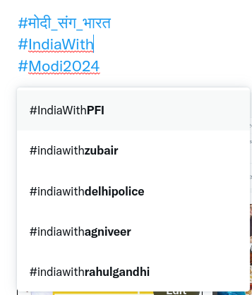 jagatinfinity's tweet photo. See how social media WARHORSE @Twitter promotes the zeeh@@dis' agenda.
"#IndiaWith" gets suggestions #IndiaWithPFI and #indiawithzubair , and NOT @IndiaWithModi
#Modi2024
Twenty Twenty Four
Modi Once More https://t.co/CyufBAV2x3