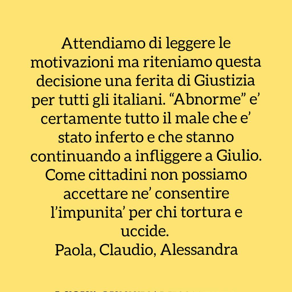 Il comunicato della famiglia #Regeni e dell'avvocato Ballerini dopo la decisione della Cassazione.

#veritaegiustiziapergiulio
#veritapergiulioregeni