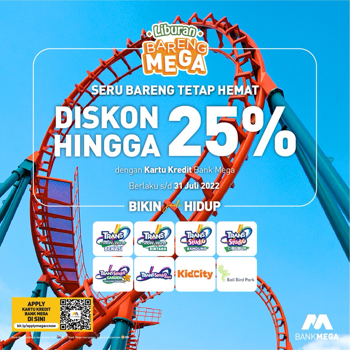BankMegaID's tweet photo. Dapatkan diskon hingga 50% untuk promo tiket pesawat, penginapan, hingga wahana bermain. Ada promo spesial gini masa dianggurin, yuk cek promo lengkapnya di https://t.co/S3s2CPC3h1
Apply kartu kredit Bank Mega sekarang di https://t.co/4Ynef03lAV #LiburanBarengMega https://t.co/QJTwKxw21R