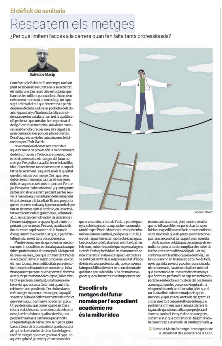 "Escollir els metges del futur només per l'expedient acadèmic no és la millor manera" i això afecta més a algunes especialitats com la de família per la q els coneixements són molt importants però hi ha d'altres aspectes q en comparació amb altres especialitats son més necessaris