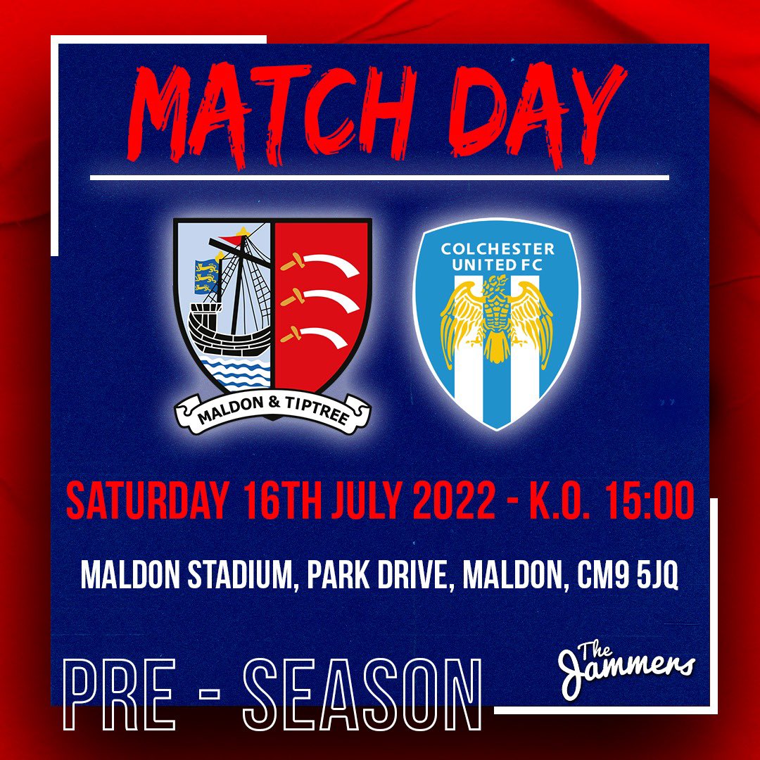 MATCH DAY IS BACK AT PARK DRIVE! 😍

<a href="/ColU_Official/">Colchester United FC</a> are the visitors. Turnstiles open from 1:30pm, kick off at 3pm. Bar will be open and refreshments will be available. 

It’s going to be a scorcher! ☀️ 

🎟 | Adults £5, Concessions / U16s £2

#Jammers 🍓