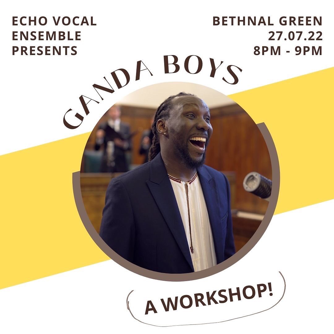 We're delighted to be hosting a workshop in Bethnal Green, London, on Wednesday 27th July. You'll hear performances from Echo &amp; <a href="/Gandaboys/">GANDA BOYS</a> , find out more about traditional Ugandan music, &amp; learn a song called Ngaali, which celebrates Uganda's national bird, the crested crane
1/2