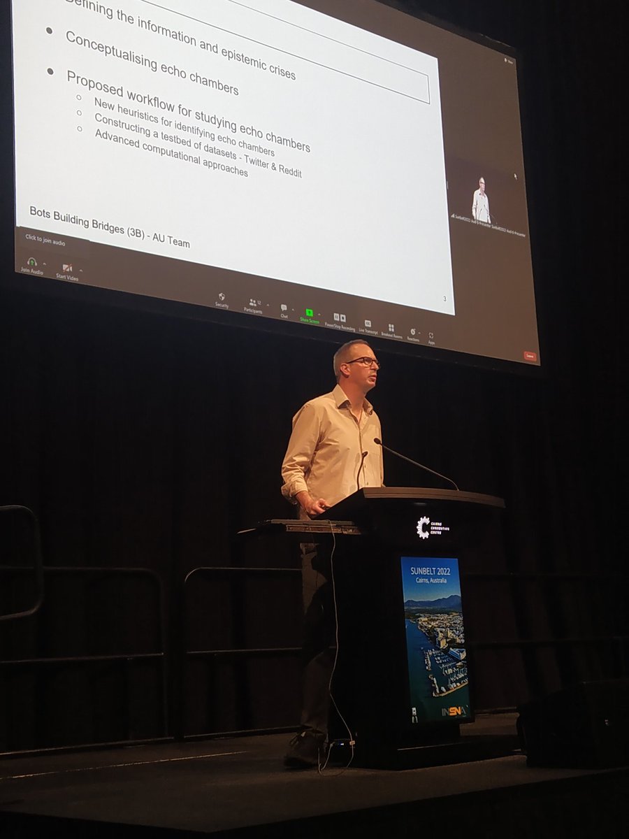 A presentation on network-based heuristics for identifying echo chambers by <a href="/mathieuoneil/">Mathieu O'Neil mathieuon.bsky.social</a> at #Sunbelt2022 <a href="/ANSNA_Au/">ANSNA</a> <a href="/SocNetAnalysts/">INSNA</a>