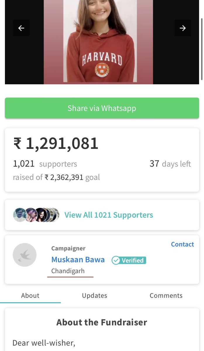 Muskaan Bawa is collecting ₹25 Lakh in Milaap and ₹23.62 Lakh in Ketto for her 'Education'.

In Milaap she is from Dharmshala and in Ketto she is from Chandigarh.

<a href="/dir_ed/">ED</a> <a href="/FinMinIndia/">Ministry of Finance</a>