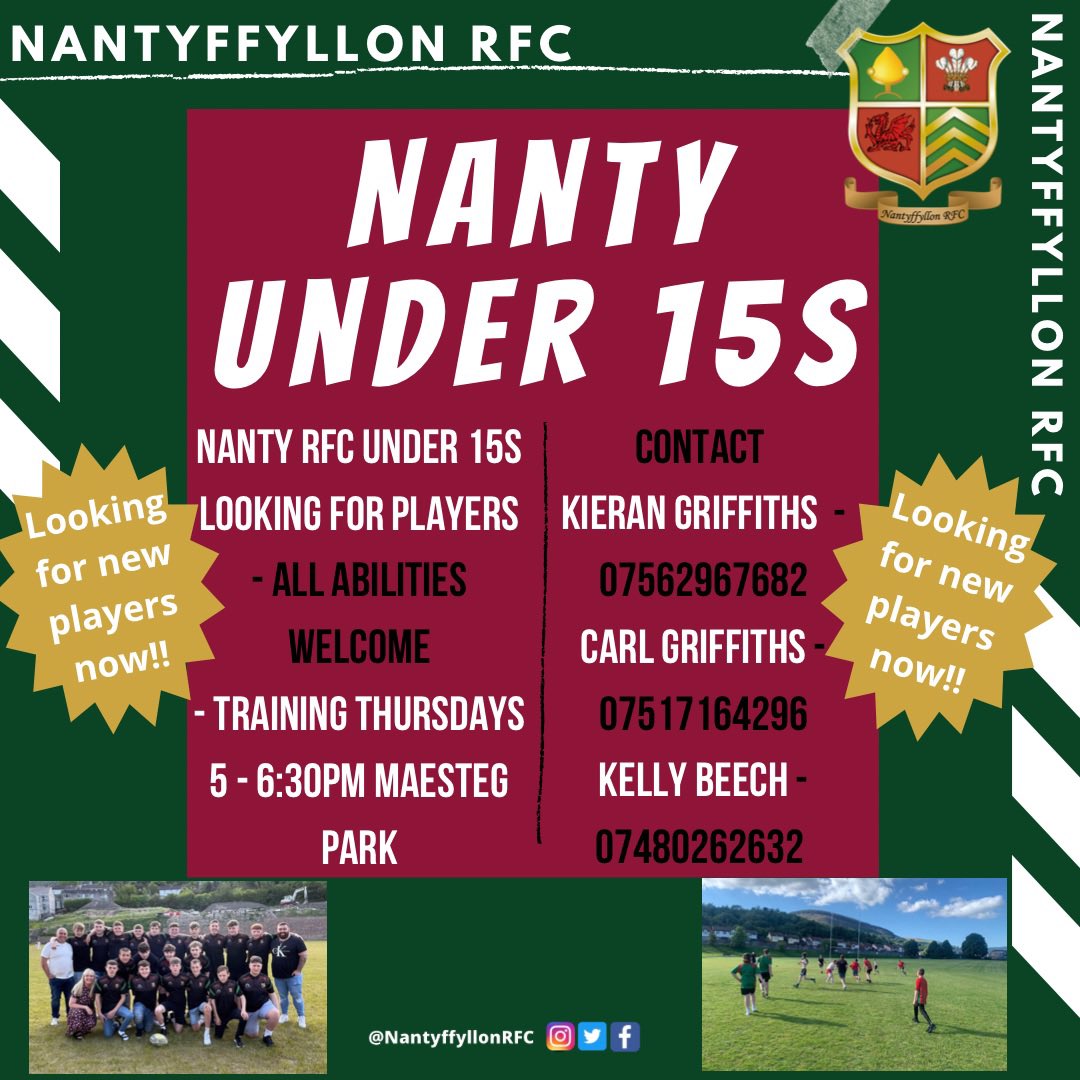 Our under 15s are always looking for new players and those new to rugby! We train weekly and benefit from year round facilities and coaching!

If you want to come along and find out more, all the details are below ⬇️