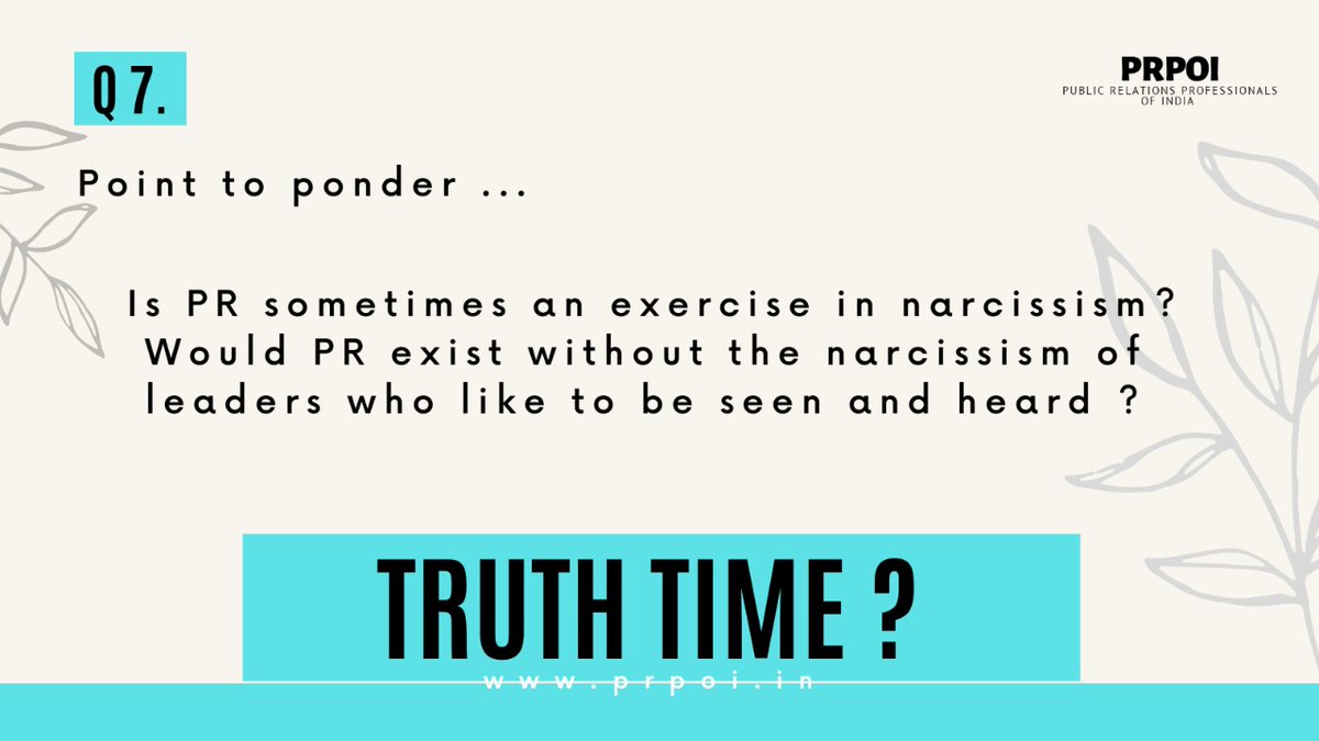 prpoi_india's tweet photo. Question 7, we love.
Read it S.L.O.W.L.Y
.
@chhavidang @prasidham @krspraveen @preeti_binoy @sredits @mindtweak123 @sokhalsonali @poojabd
#PRPOI #TwitterChat #LoveforPR #Upskill #SaturdayPanel https://t.co/iSjOmTcNCB