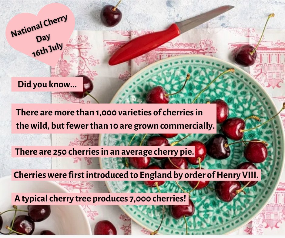 Today is National Cherry Day!  We love the sweet, juiciness of this little fruit! Here's a few facts about the humble cherry 🍒...
 #nationalcherryday #cherryfacts #freshfruit #5aday
