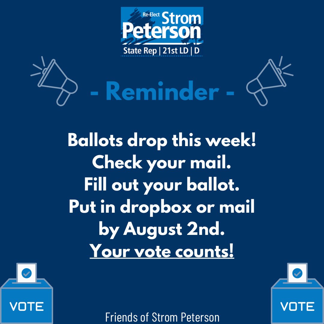 Ballots are on their way to you! Please take the time to vote in these midterm elections to really make an impact on your local community. Through voting in these primaries, you share your voice and help shape the future of Washington. Your vote is your voice!