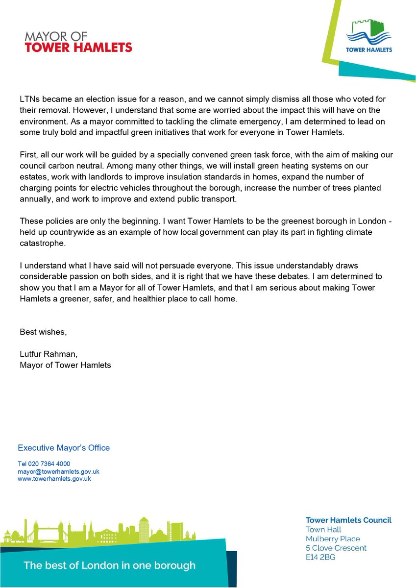 LutfurRahmanTH's tweet photo. I am a mayor who listens, a mayor who values honesty and transparency. 

Please read my letter on how I will be making Tower Hamlets - our home - the greenest borough in London. 🌳 https://t.co/jt8IL8lI64