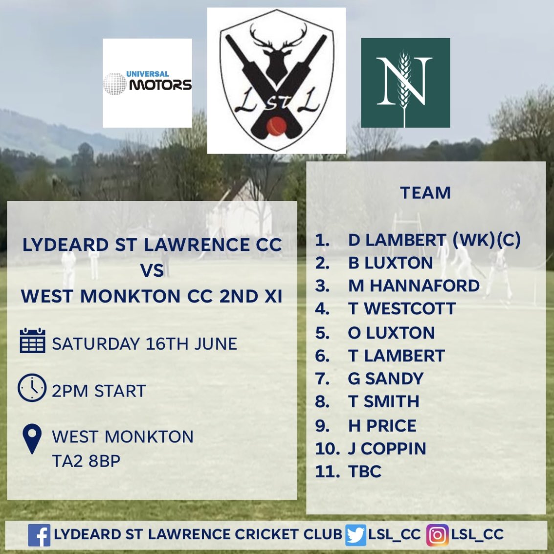We travel to <a href="/WestMonktonCC/">West Monkton CC</a> today to take on their 2nd XI. 

#WeAreLSL