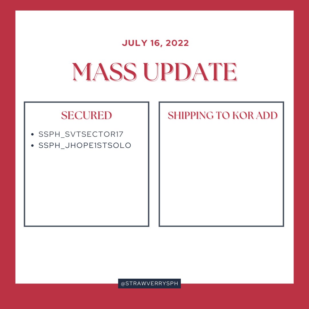 StrawVerrySPH's tweet photo. MASS UPDATE as of JULY 16, 2022

Please read carefully below ✨

Thank you for your patience and understanding 🤗💜

Don't hesitate to DM us if you have any concerns/questions.

#StrawVerryUpdates 🍓 https://t.co/NghLlEGkb7