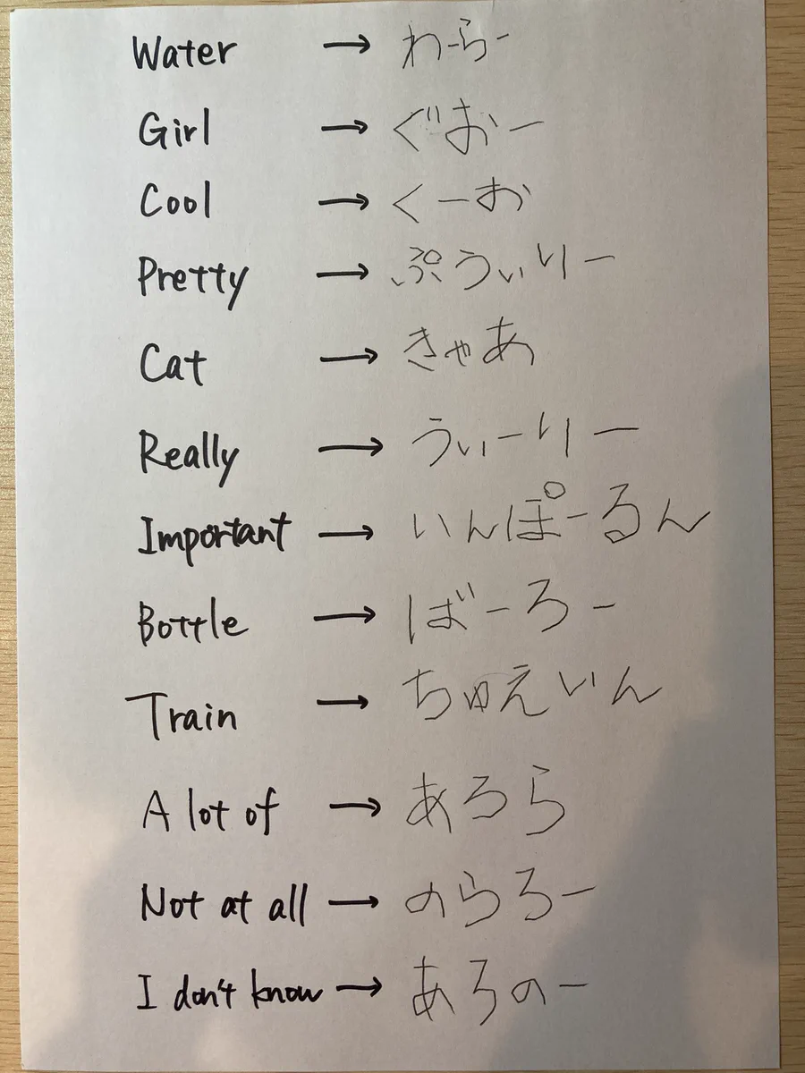 子どもの耳で純粋に英語を聞き取った結果がこちらになります。この感覚が大事！