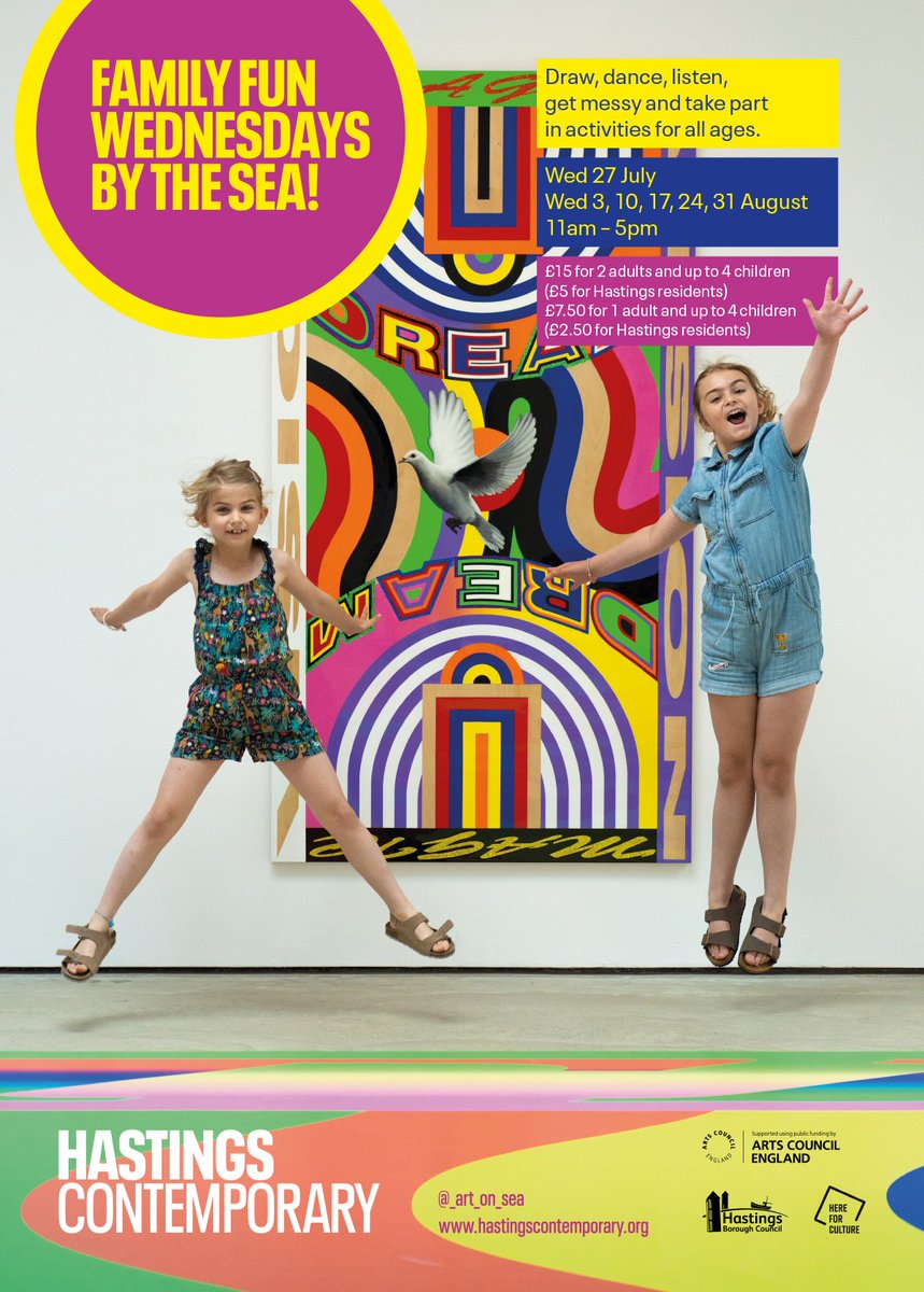 ANNOUNCING 🎉
Family fun Wednesdays by the sea.
Draw, dance, listen and get messy.
Go on a sensory journey through our Seafaring exhibition, bask in the vibrant colours of Lakwena Maciver’s Jump paintings and get inspired by Quentin Blake’s biro drawings to create your own.