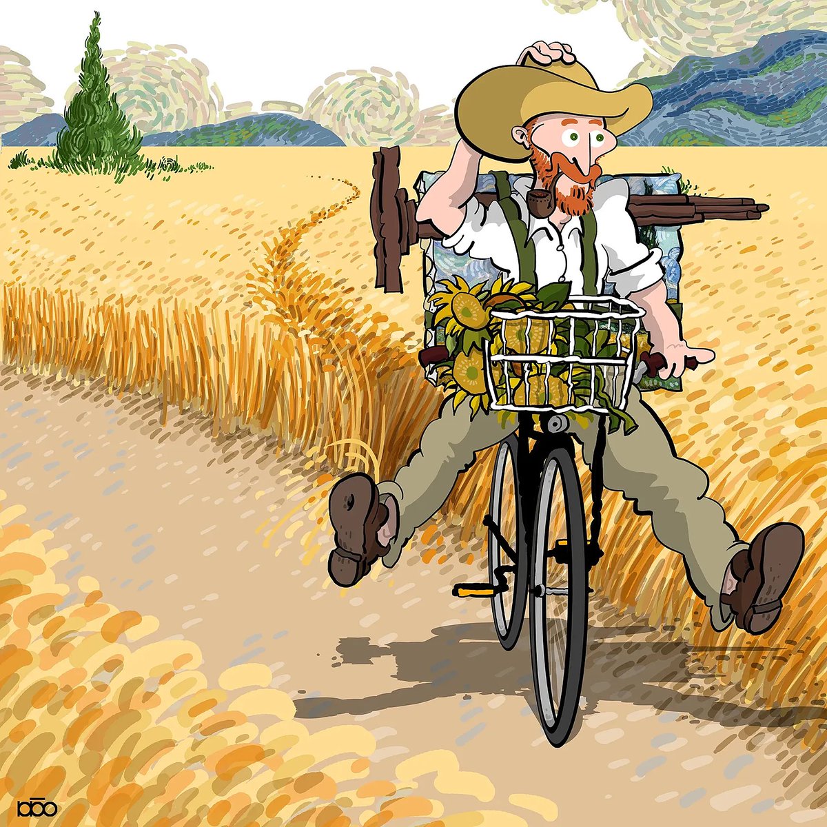 franch_laura's tweet photo. Hoy descubro a Alireza Karimi Moghaddam, un dibujante y caricaturista persa (Irán, 1975), famoso por sus divertidas, alegres, vibrantes y coloridas ilustraciones inspiradas en la vida y obra del pintor holandés Vincent Van Gogh.

👇🏻Abro hilo serie Van Gogh de @MoghaddamKarimi https://t.co/KdPGDReP0e