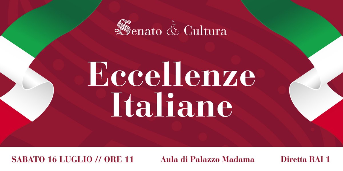 💚🤍❤️Dall'Aula di #PalazzoMadama, alle 11, in diretta su #RaiUno, nuovo appuntamento con #SenatoECultura, oggi dedicato alle #EccellenzeItaliane🔗senato.it/presidente/com… Apre l'evento @Pres_Casellati. Con <a href="/CarloBonomi_/">Carlo Bonomi</a> <a href="/Confindustria/">Confindustria</a>, <a href="/musicanuda/">MUSICA NUDA</a>, <a href="/giov_caccamo/">Giovanni Caccamo</a>, <a href="/iosonocarrara/">Marco Carrara</a>.