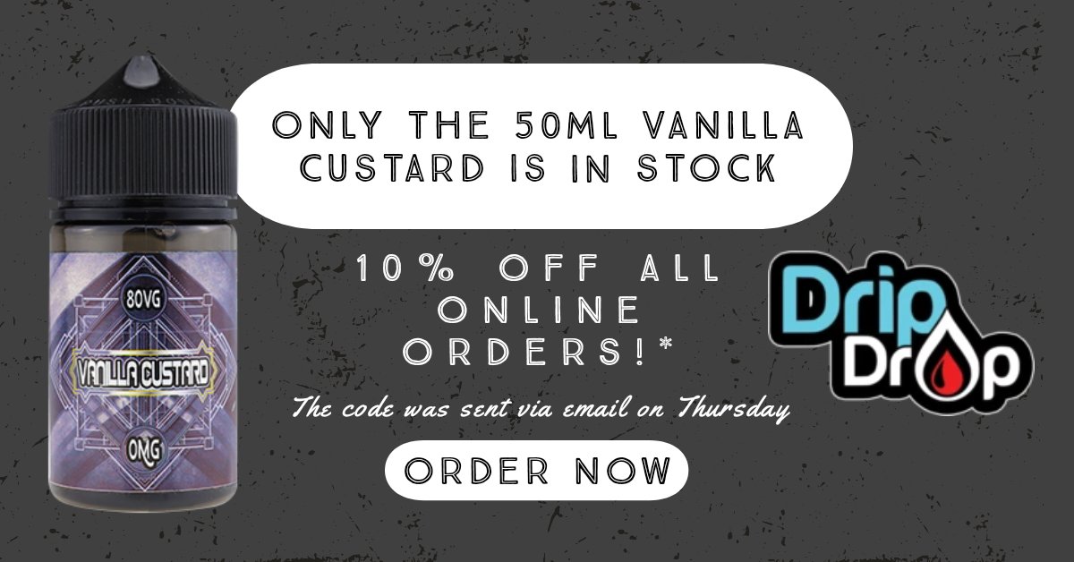 dripdropvapour's tweet photo. We are having bottling issues once again so for now, only the 50ml Vanilla Custard is in stock (same product and works out the same price) 
https://t.co/8obqJVaXMq
#bestseller #eliquid #vanillacustard #eliquid #vape #vapelife #ukeliquid #ukvapers #dripdropvapour https://t.co/CfgJNkzjr3