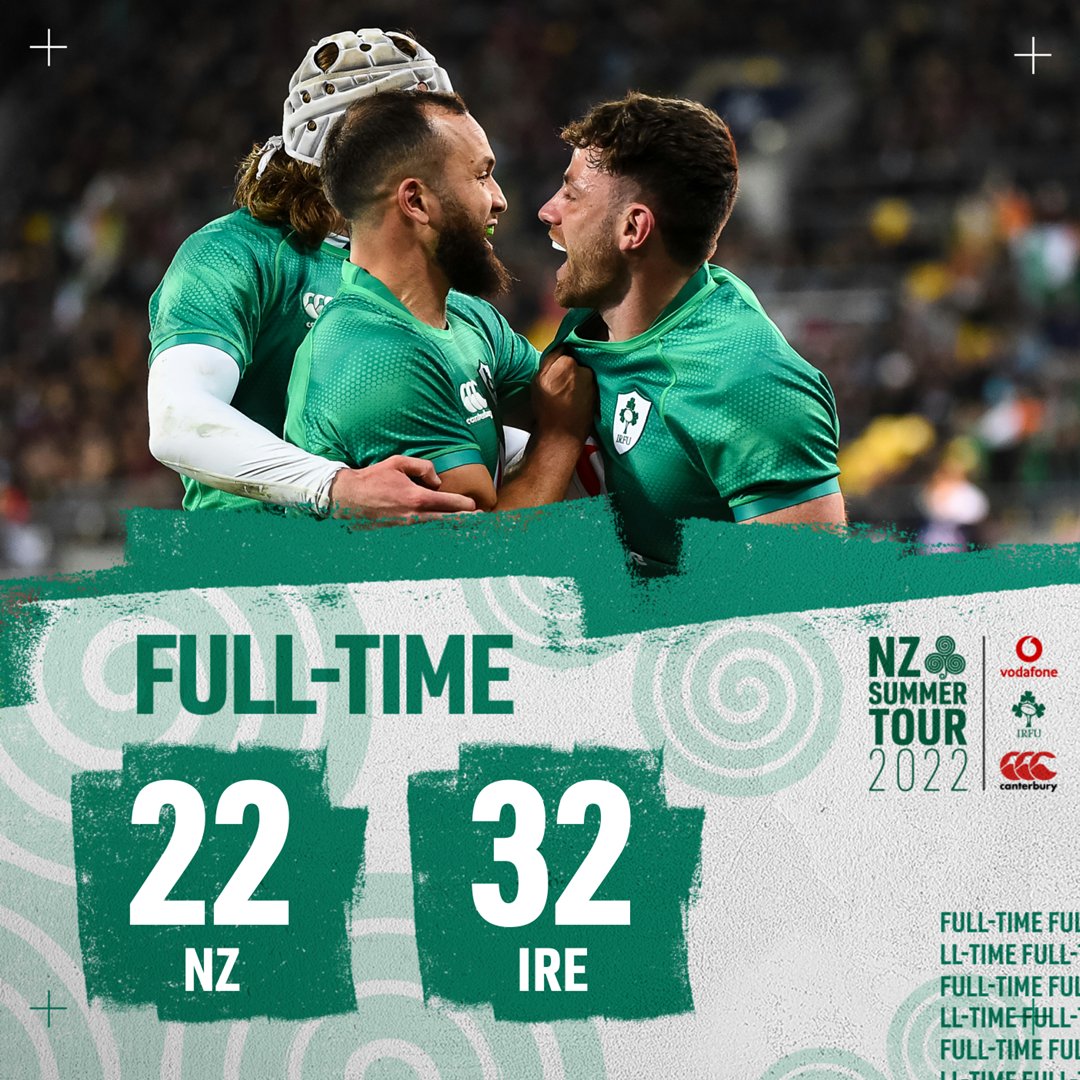 𝗪𝗘'𝗩𝗘 𝗗𝗢𝗡𝗘 𝗜𝗧!

HISTORY MADE ✖ 2⃣ 

NZ SUMMER TOUR 2022 = COMPLETED IT ✅ 

#TeamOfUs | #NZvIRE