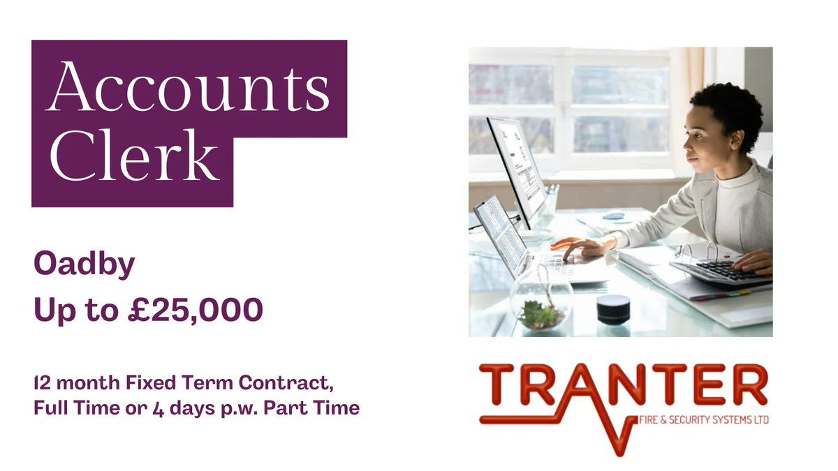 ER Recruitment (@errecruitment1) on Twitter photo Are you an Accounts Clerk who is keen to inject your skillset into a reputable brand? We're delighted to be working exclusively with Tranter Fire & Security to recruit a passionate person to join them! For more information, email hello@eileenrichards.co.uk Are you an Accounts Clerk who is keen to inject your skillset into a reputable brand? We're delighted to be working exclusively with Tranter Fire & Security to recruit a passionate person to join them! For more information, email hello@eileenrichards.co.uk