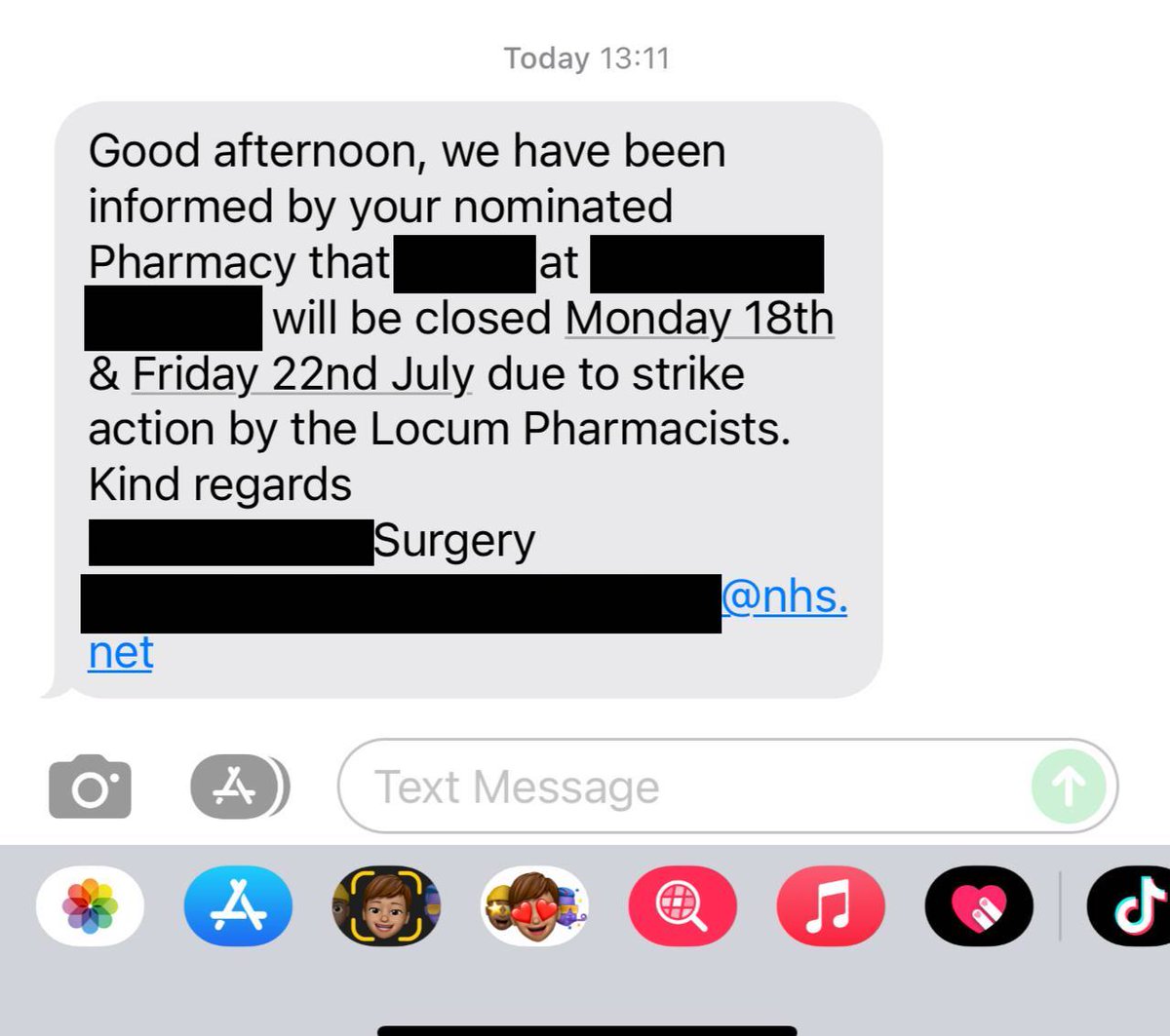 PaulSummerfield's tweet photo. Just to clarify - Locum pharmacists are self employed contractors and cannot strike. They can choose to work or not work and part of this includes negotiating a fee for the work. This is misinformation that had been sent all patients who a registered with this GP surgery https://t.co/34R3PsyF6O