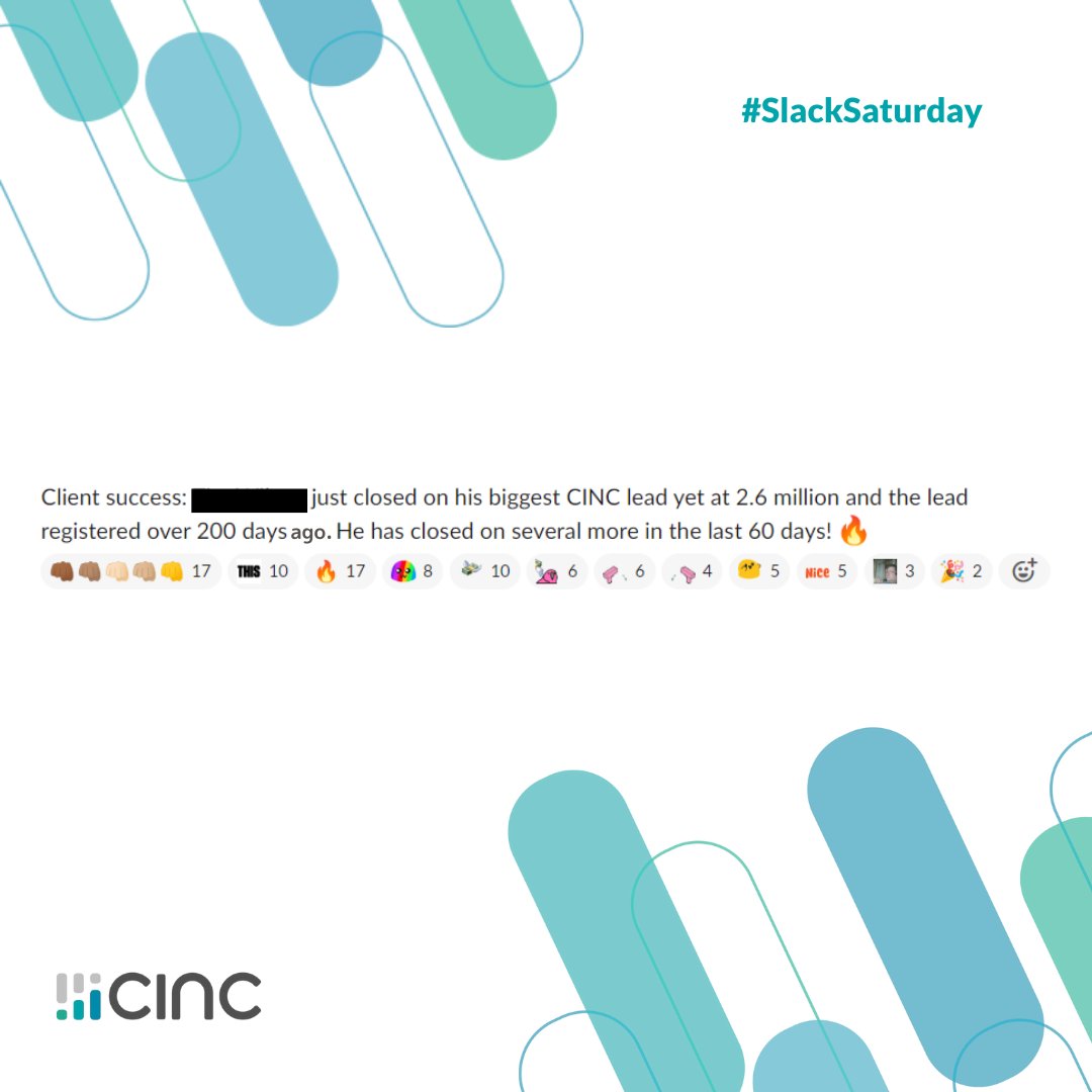 CINCPro's tweet image. Love seeing stories like this in our Account Manager Slack channel. What emoji would you add to the chain? 

#SlackSaturday #CINC #CINCWorks #retech #testimonial
