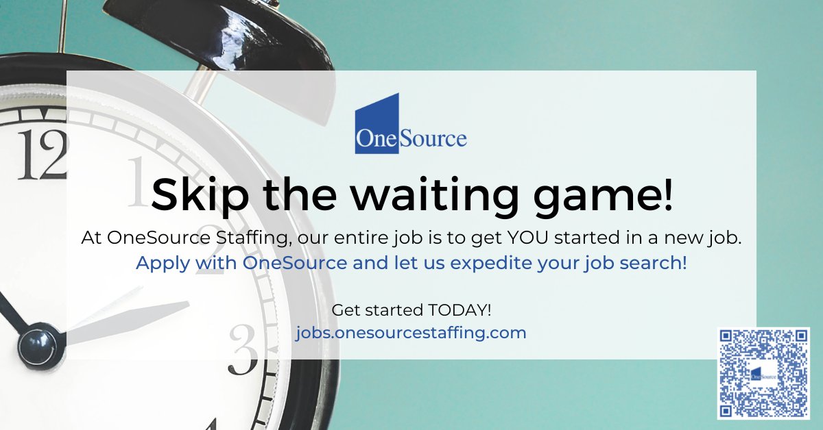 OneSourceStaff's tweet image. Skip the waiting game!
Apply with OneSource Staffing and let us expedite your job search.
conta.cc/3u4mvsx

#newcareer #onesourcestaffing #oneapplication #staffing #jobs #jobopportunities #applynow #immediatestarts