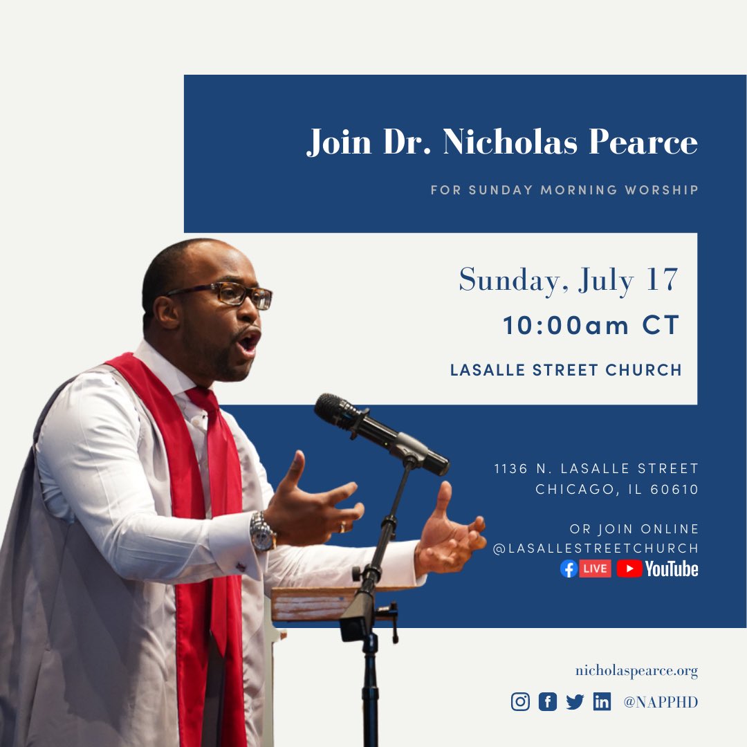 Looking forward to sharing with our friends at <a href="/LaSalleStChurch/">LaSalle Street Church</a> in #Chicago this Sunday 7/17 at 10am CT. Join us for #SundayMorning #worship on-campus or online.