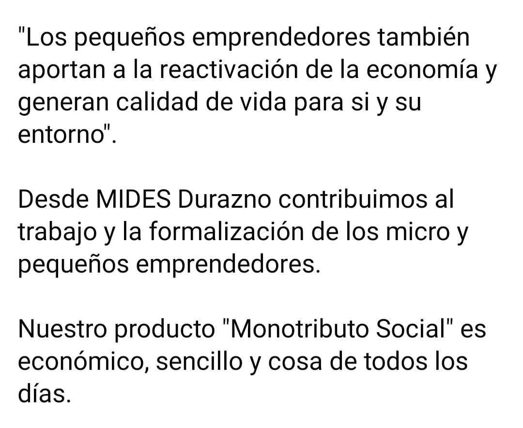 "Monotributos MIDES", una posibilidad económica, sencilla y de todos los días. Ideal para pequeños emprendedores.
👇Más información:
gub.uy/ministerio-des…