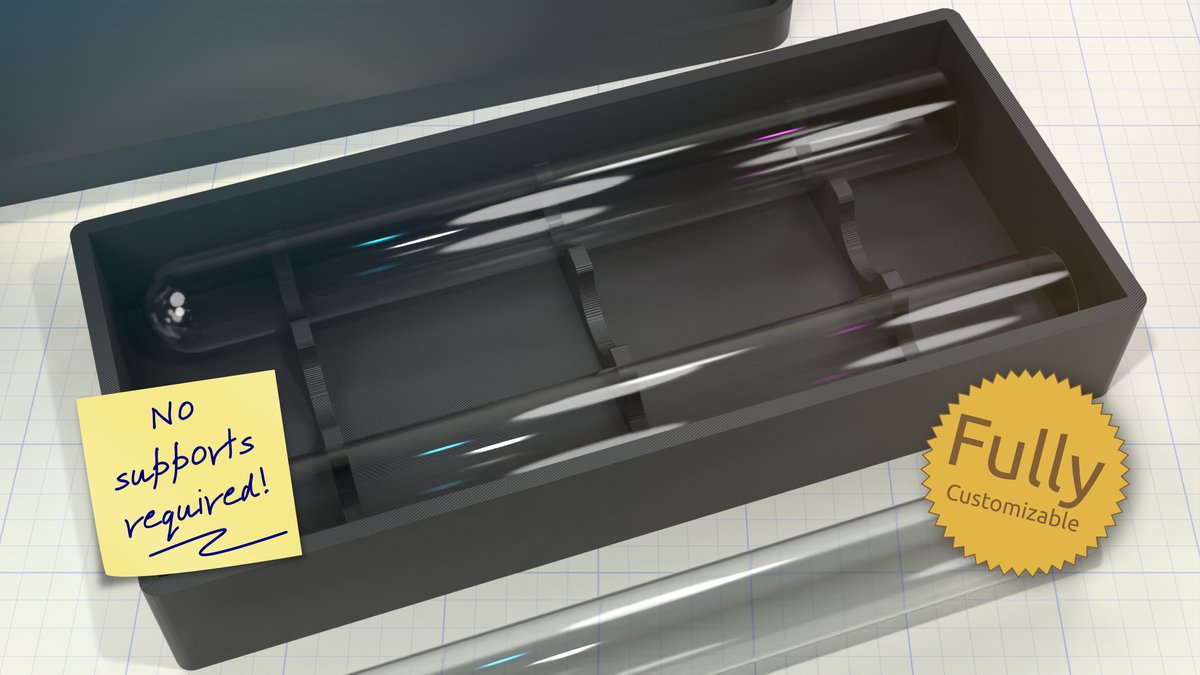 code_and_make's tweet image. A fully customizable box for storing test tubes horizontally! Our latest free design on @Thingiverse: thingiverse.com/thing:5434029 #3dprinted #3dprinting #thingalert