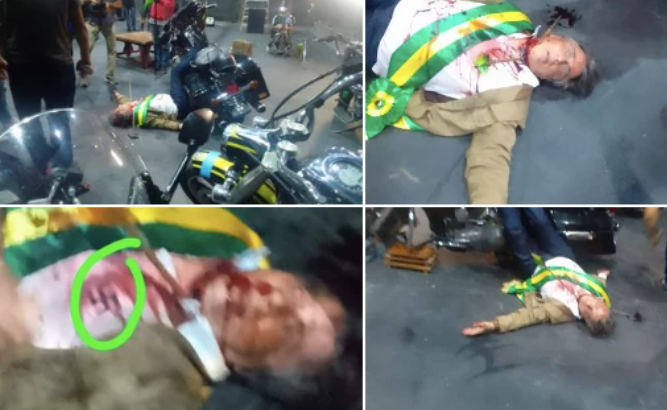 Vídeo simula atentado contra o presidente Jair Bolsonaro.