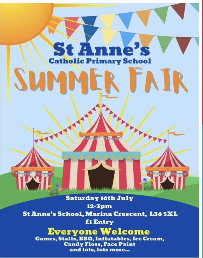 NWCS_Official's tweet photo. 💥 SUMMER FAIR 💥

✅ All set up and ready to support @StAnnesKnowsley at the schools Summer fair  

🤔 Come along and #JoinUs for the netball, rugby &amp; football challenges

👍 Lots more for the family to do with face painting, local produce stalls &amp; inflatables too https://t.co/iRaL4eOoXB