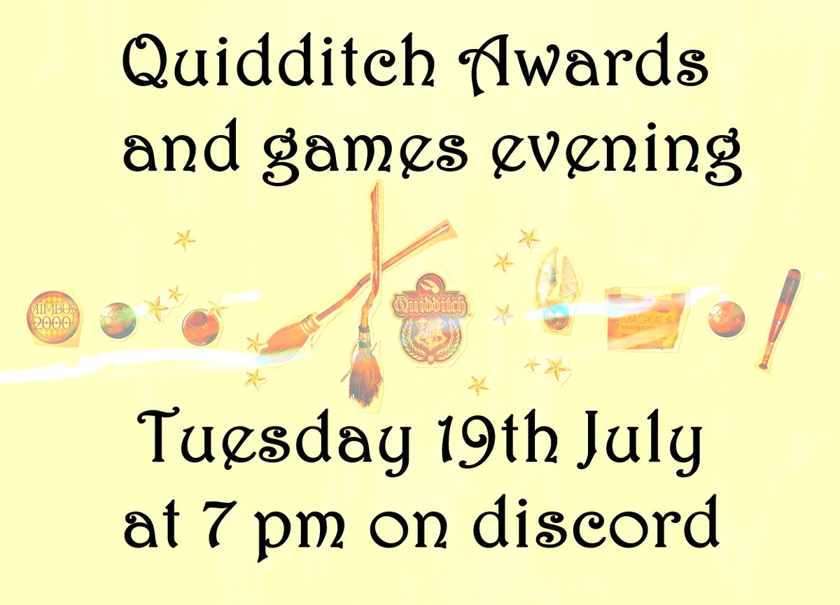 HPsocExeter's tweet photo. Quidditch awards and games evening!
Come along for an evening of funny awards for our quidditch team followed by some online games such as among us. All are welcome!
Prepare you acceptance speeches and join our discord if you haven't already: https://t.co/9srhpz2Ill https://t.co/xiBXY3roV5