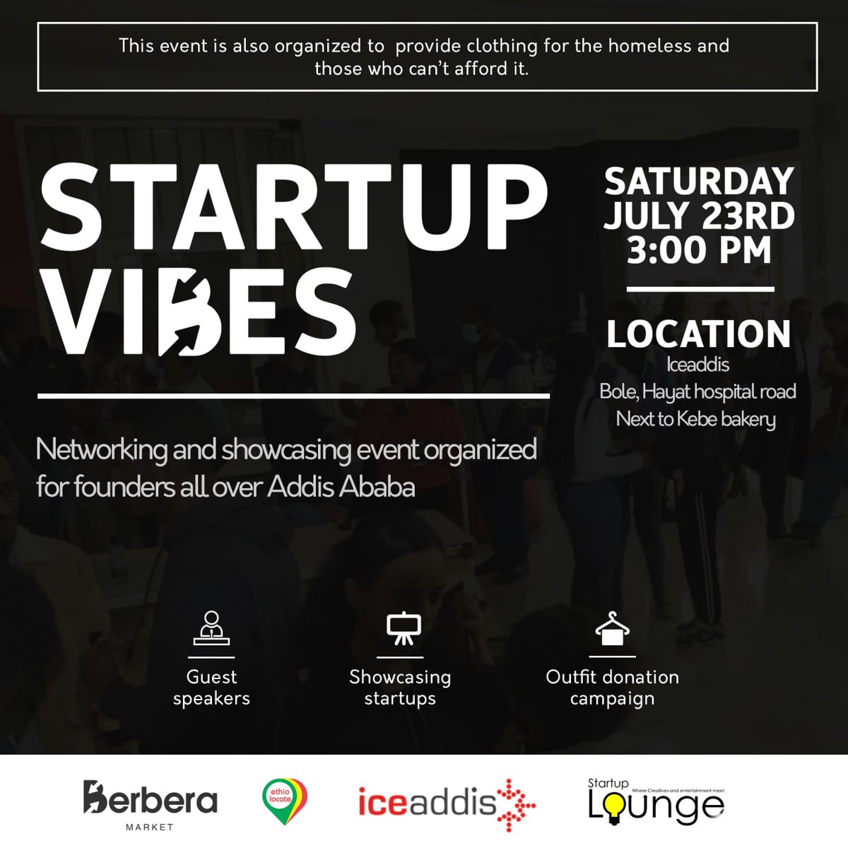 ethiolocate's tweet photo. Welcoming you to the 3rd Startup Lounge's networking event, now powered by Berbera Market and Iceaddis. Not only do startups connect, but they will also support others, donate, and are brought to the spotlight to showcase their amazing ideas. https://t.co/3pYELH3f0R