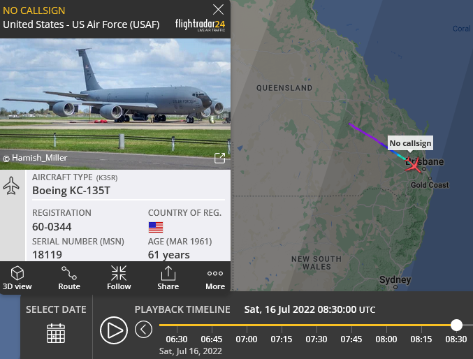 SirListenalot's tweet photo. Earlier today #KC135's #AE0488 as #PEARL85 and #ADFF0D as #PEARL87 arrived at Amberley from Darwin. #AE013C may have been #PEARL86... All are likely still supporting #B2's https://t.co/9m2gLjJ46B