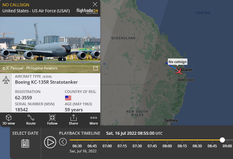 SirListenalot's tweet photo. Earlier today #KC135's #AE0488 as #PEARL85 and #ADFF0D as #PEARL87 arrived at Amberley from Darwin. #AE013C may have been #PEARL86... All are likely still supporting #B2's https://t.co/9m2gLjJ46B