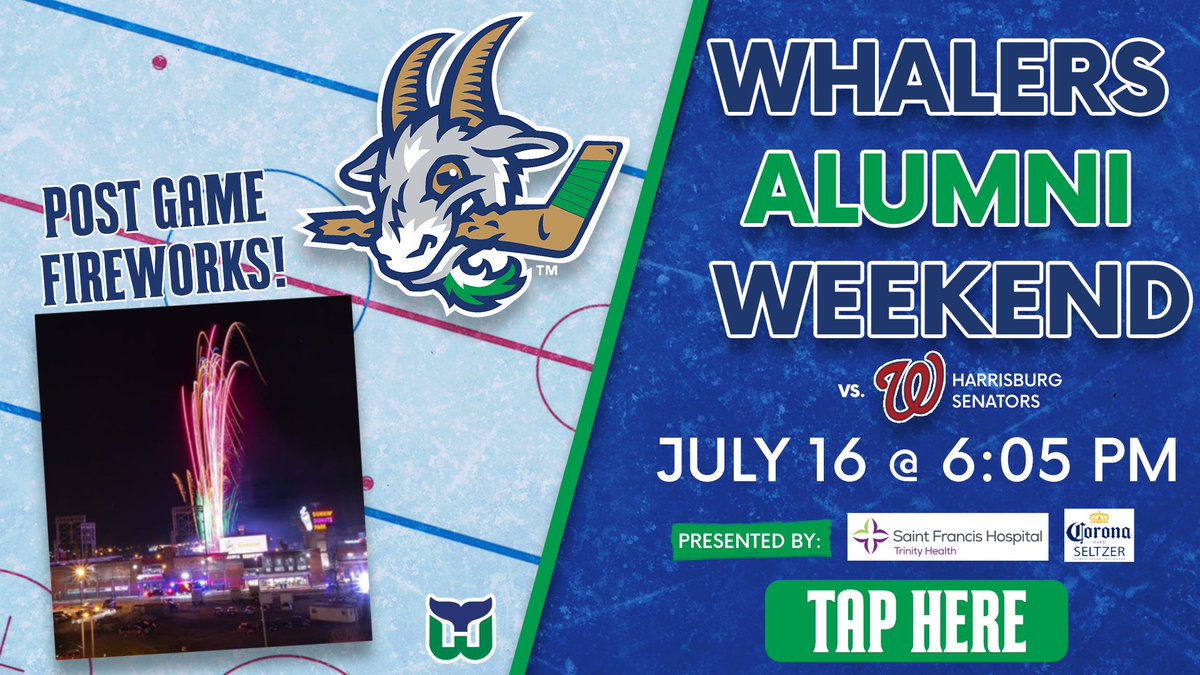 The Whalers are back! 🐋 Meet your favorite Whalers Alumni tonight in a pre-game autograph session presented by @SaintFrancisCT! Gates open early at 4:00pm. Stay for the SPECTACULAR firework show post-game. Game presented by @CoronaUSA! ➡️ atmilb.com/36i2zJG