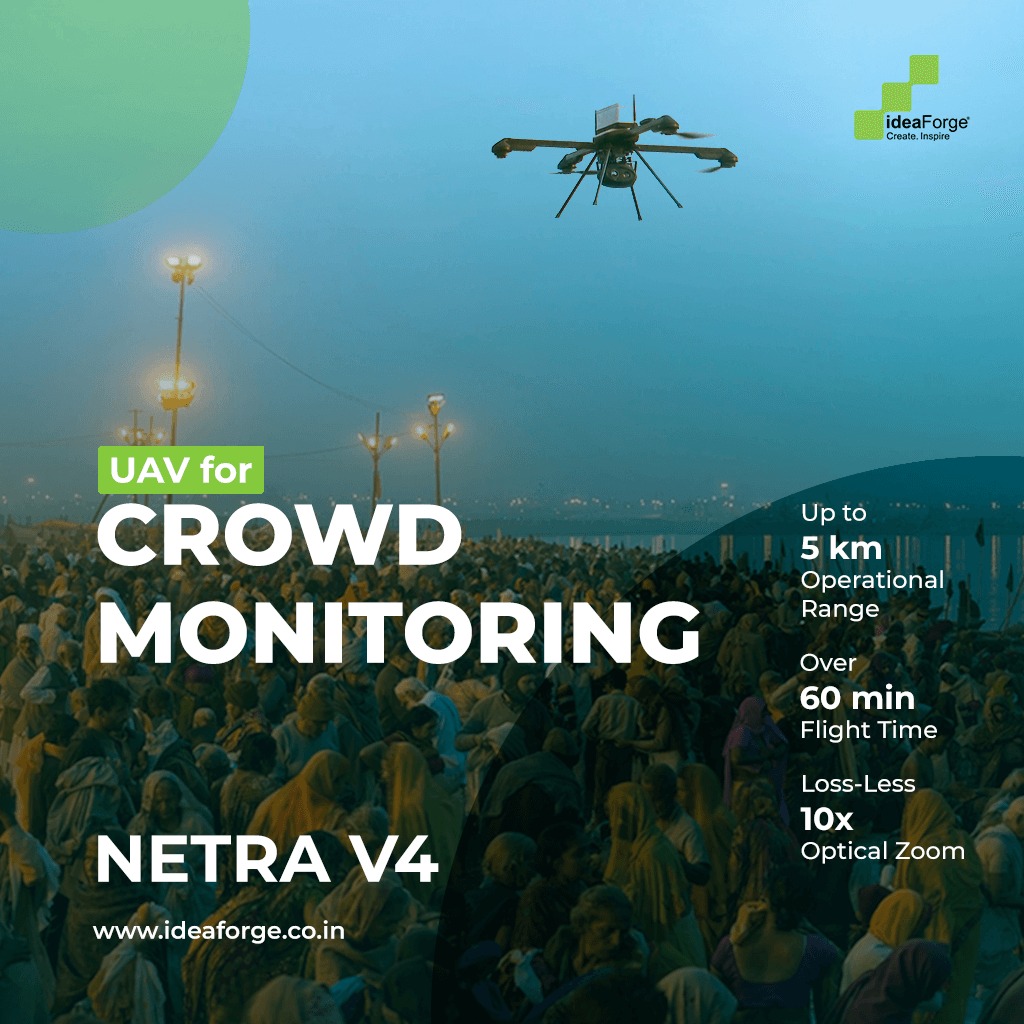 ideaforge_tech's tweet image. Our Versatile Workhorse - V4 UAV is apt for crowd monitoring operations as it provides a wider-field view of the mass gatherings and transmits real-time data to the crowd control team. 

Learn more about V4’s surveillance capabilities at: bit.ly/3bSwxa4

#crowdmonitoring