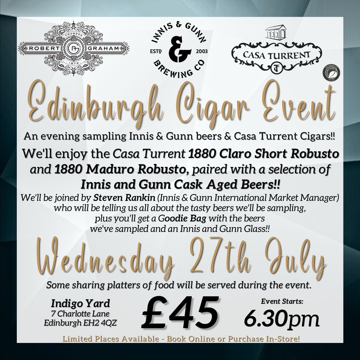 RGWhisky's tweet photo. Innis &amp; Gunn Beer and Cigar Sampling Events with:
Casa Turrent
Edinburgh - 27th July
Glasgow - 4th August

CLE &amp; Asylum
Cambridge - 11th August

Plus, we'll have a Goodie Bag for each attendee, so you can try the beers again at home!!

https://t.co/stfMhY53zx https://t.co/ac8mgyCNYN