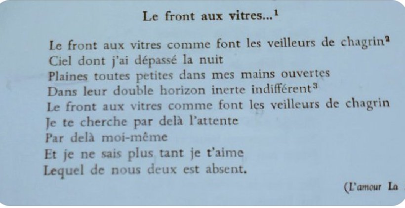 E je ne sais plus tant je t'aime
Lequel de nous deux est absent.
Eluard

<a href="/SalaLettura/">©️ Il Caffè Letterario</a> <a href="/isidemoni/">Monica D.</a>
<a href="/domenicodifatta/">domenico di fatta</a>
<a href="/GerberArancio/">Gerbera</a> <a href="/MaurilioVitto/">Maurilio Vittoria</a>
<a href="/miaudit/">michele auditore</a> <a href="/ValerioLivia/">Livia Valerio</a> <a href="/DemoFranca/">demo live</a>
<a href="/AlmiraUva/">AlmiraUva</a> <a href="/ghegola/">Patrizia Ciardelli</a>
<a href="/giuseppenotarn1/">giuseppe notarnicola</a> <a href="/antojackie/">Antonella Italiano</a>
<a href="/FrankCapitone/">francesco acampora</a> <a href="/josepcampo/">Josep Lluís Campo</a>

#LAssenza a #SalaLettura