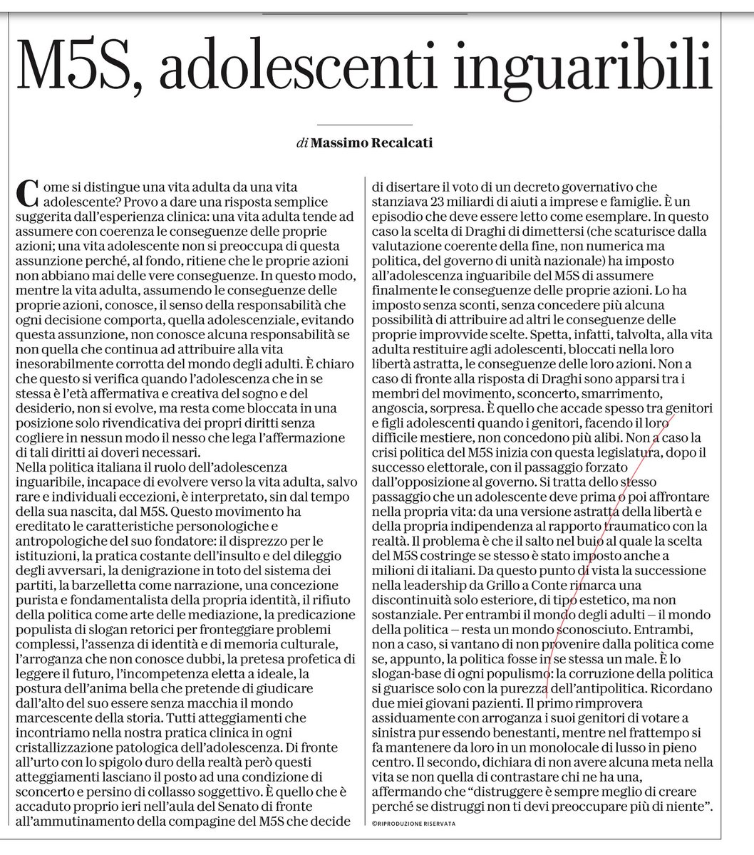 silvio_garofalo's tweet photo. Invidio profondamente Massimo Recalcati perché, a differenza mia, riesce a descrivere l'essenza del grillismo senza usare parolacce.
Un magistrale ritratto dei pentastellati. https://t.co/Km438QjNxO