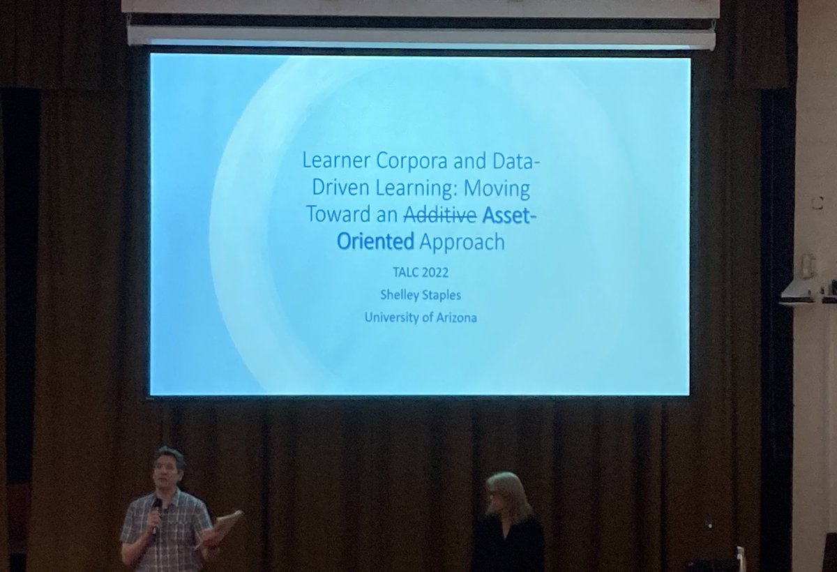 LisaScheiwe's tweet photo. @antlabjp introducing @StaplesShelley – the last plenary speaker of #TALC2022 presenting on learner corpora and data-driven learning https://t.co/mRJ09pYZRZ
