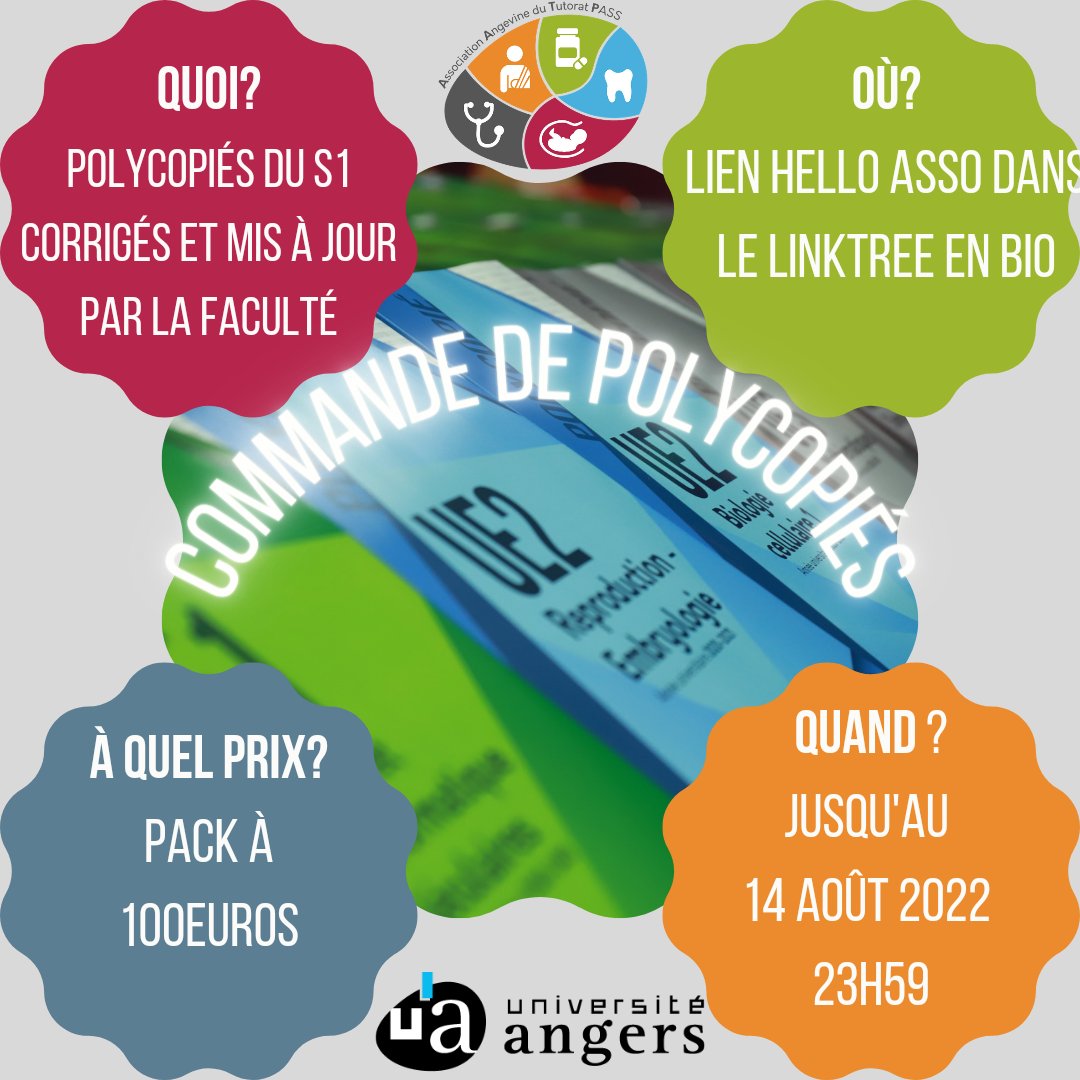 Tutorat PASS-LAS - 2ATP (@tutpass_2atp) on Twitter photo Pour ceux ayant loupés la case lors de l'inscription : helloasso.com/associations/2…
Pour les autres le lien arrive prochainement !
Aucune marge n'est faite, l'inflation a malheureusement pour conséquence une hausse des prix 🧠
Pour toute question complémentaire tutorat@asso2atp.fr Pour ceux ayant loupés la case lors de l'inscription : helloasso.com/associations/2…
Pour les autres le lien arrive prochainement !
Aucune marge n'est faite, l'inflation a malheureusement pour conséquence une hausse des prix 🧠
Pour toute question complémentaire tutorat@asso2atp.fr